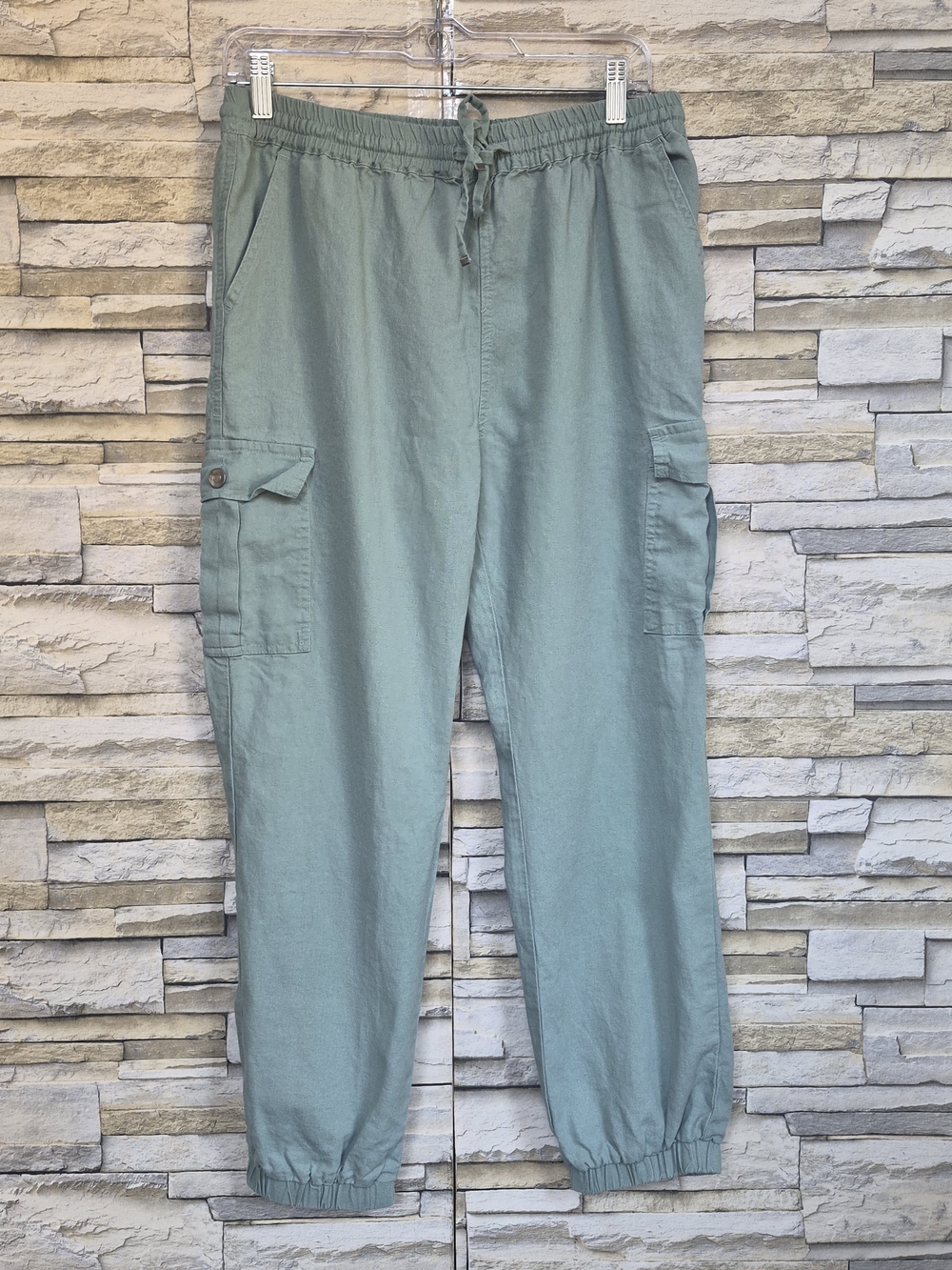 ​Love Tree Cargo Joggers Women's Large Sage Green Linen Blend Casual Utility
